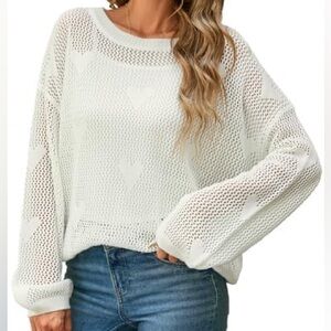 Luca + Grae White cream crochet Heart Pattern Knit Sweater 3 for $20